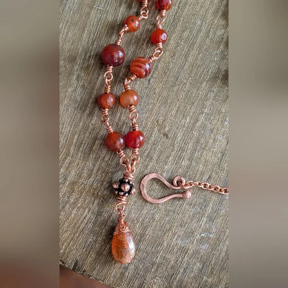 Elegant Carnelian Agate Necklace Artisan Crafted Copper Chain - Picture 15 of 15